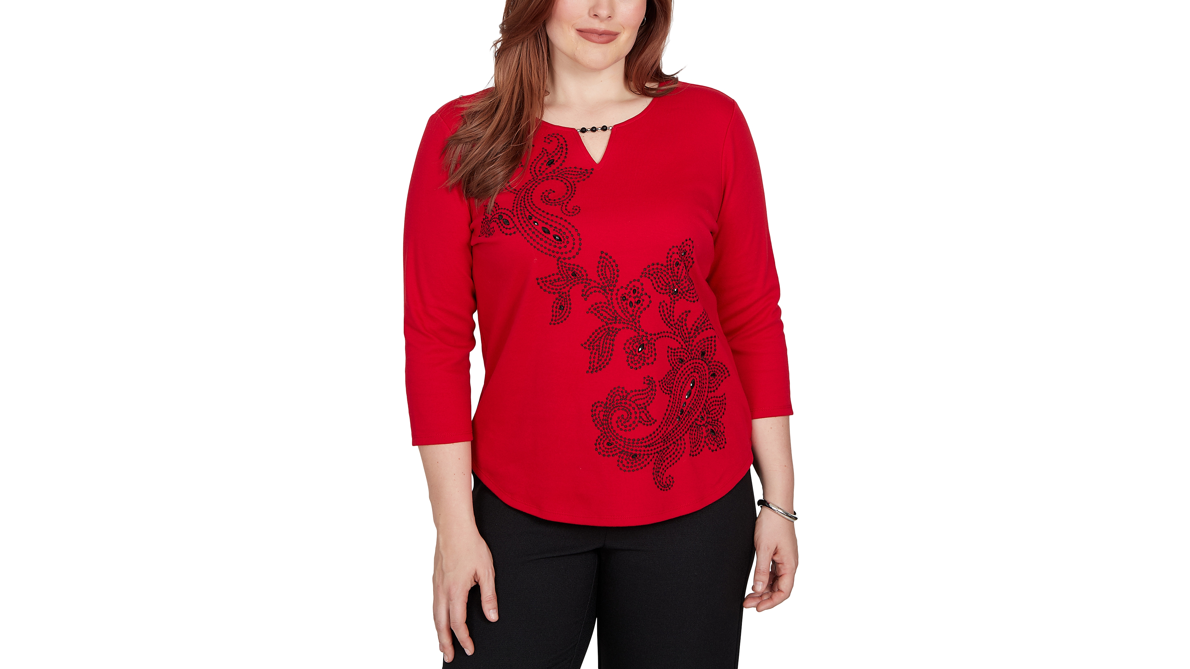 Alfred Dunner Women's Keyhole-Neck 3/4-Sleeve Pullover