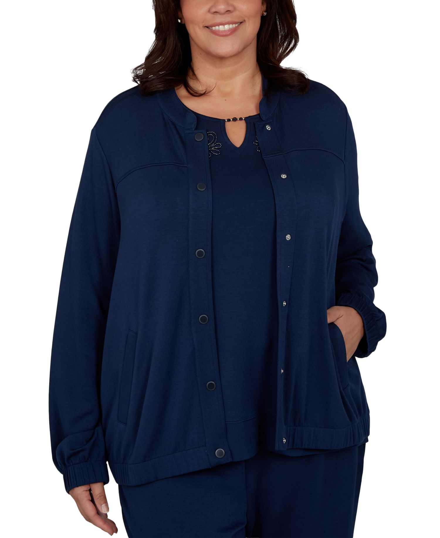 Plus Size Mandarin-Collar Lightweight Stretch Jacket