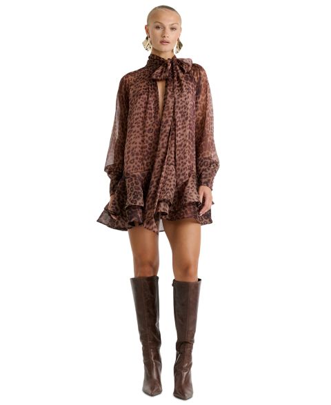 Женское платье Bardot Mock-Neck Adrie Babydoll Mini, цвет: Леопардовый