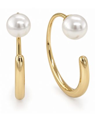 Simulated Cultivated Pearl Front Back Hoop Earrings