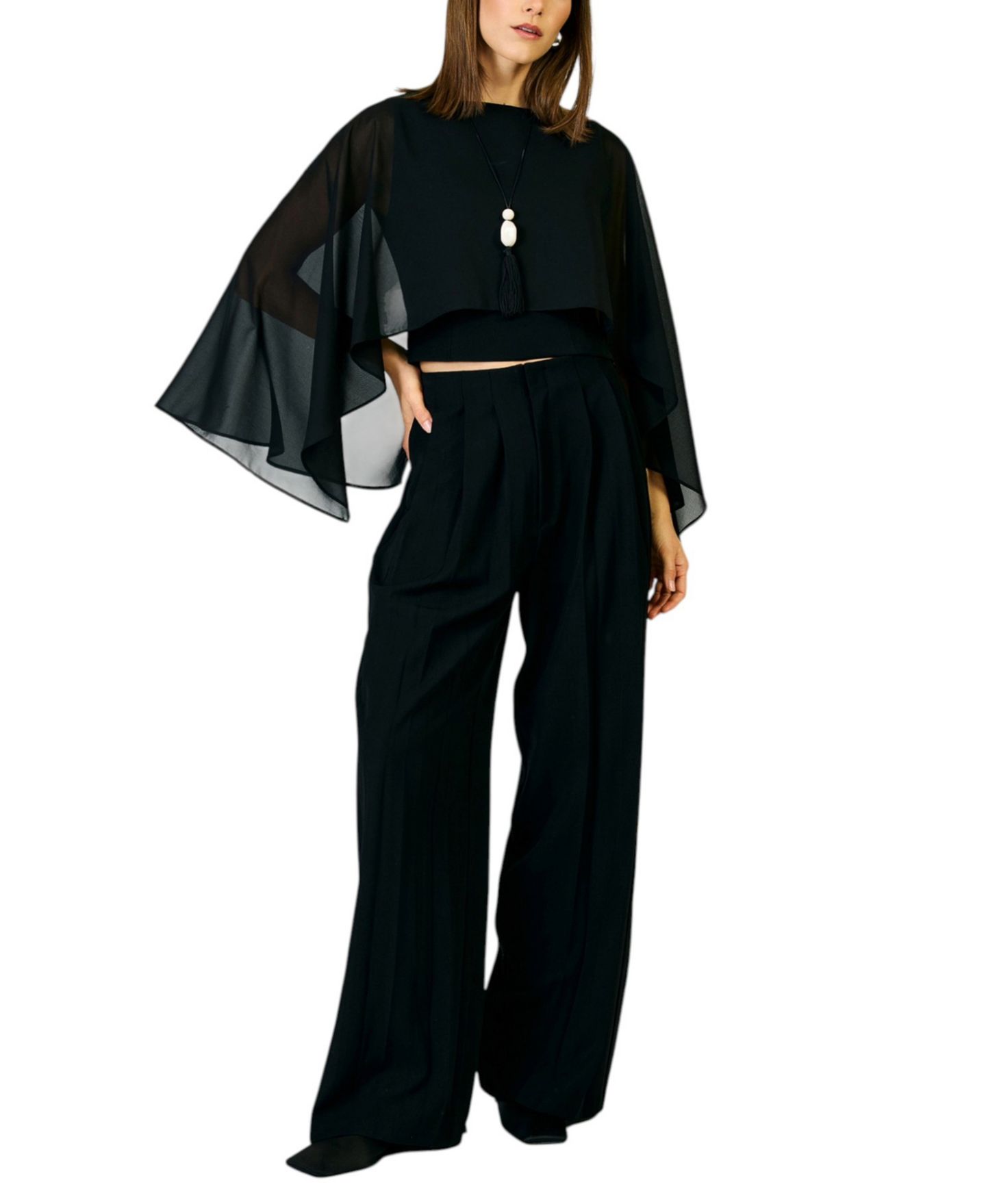 Женский топ Line & Dot Cici High-Neck Sheer Cape Crop, цвет: Чёрный — фото 2