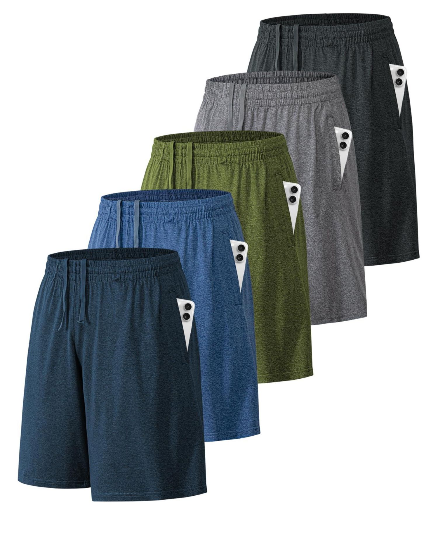 5 Pack Mens Quick Dry Athletic Workout Shorts With Pockets Fitness Training