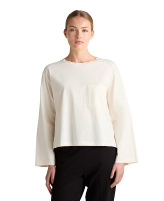 Women's Thir Boxy Chest-Pocket Cotton-Blend Long-Sleeve Top