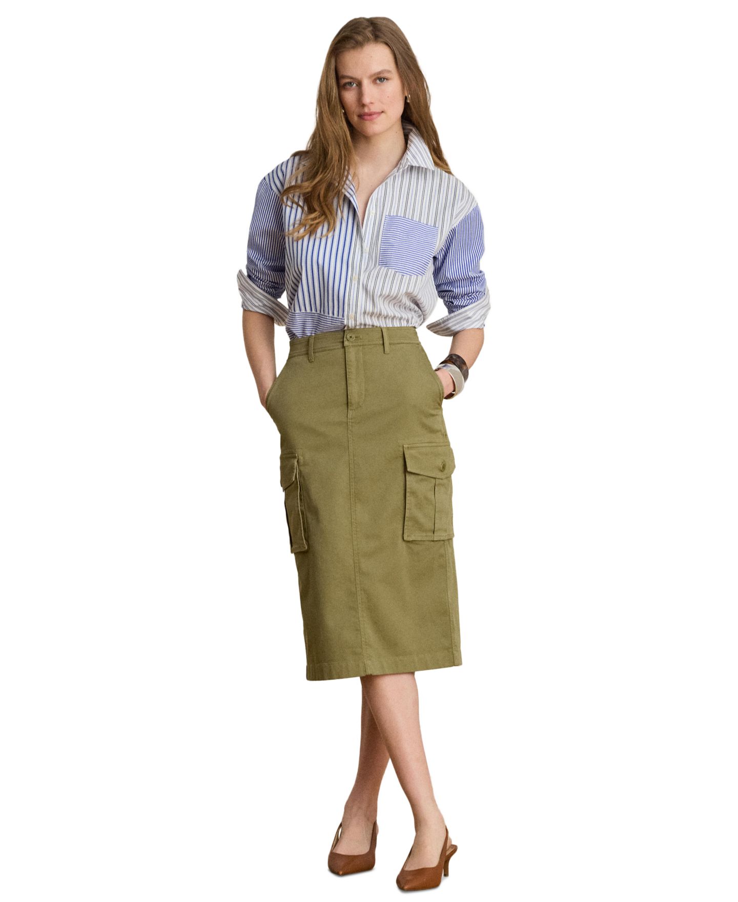 Женская юбка Lauren Ralph Lauren Zip & Fly Chino Cargo Pencil, цвет: Light Agave — фото 1