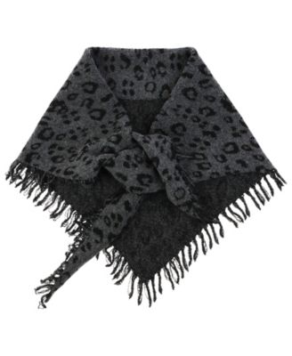 Leopard Print Jacquard Knit Oversized Triangle Scarf