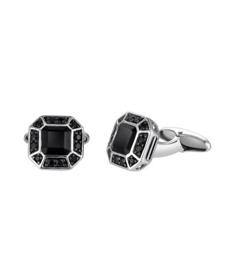Daimyo Black Spinel Round Double Halo Cufflinks (2.98 ct. t.w.) in Sterling Silver