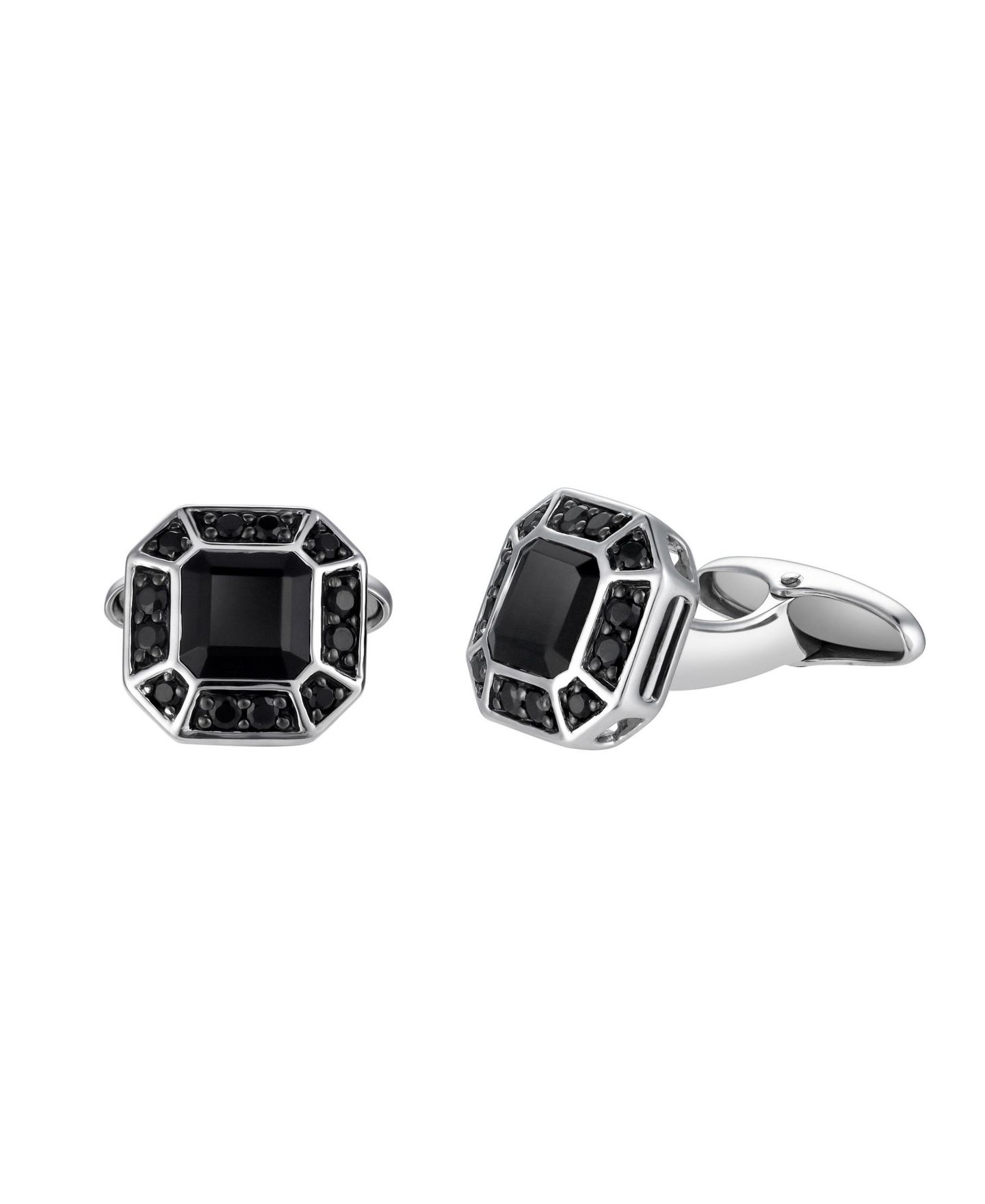 Мужские запонки LuvMyJewelry Daimyo Black Spinel Round Double Halo Cufflinks (2.98 ct. t.w.) in Sterling Silver, цвет: Серебряный — фото 1