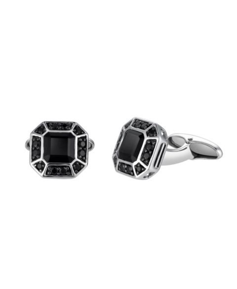 Мужские запонки LuvMyJewelry Daimyo Black Spinel Round Double Halo Cufflinks (2.98 ct. t.w.) in Sterling Silver, цвет: Серебряный