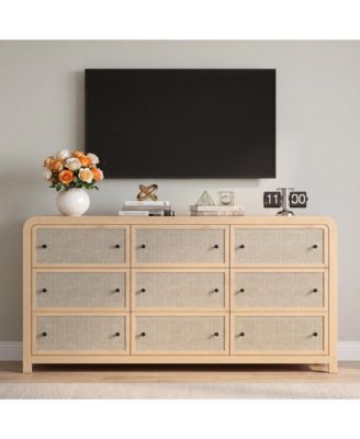 9 Drawer Dresser for Bedroom 59" Wide Engineered Wood Rustic Farmhouse Storage Organizer with Anti-Tip for Living Room Entryway Office
