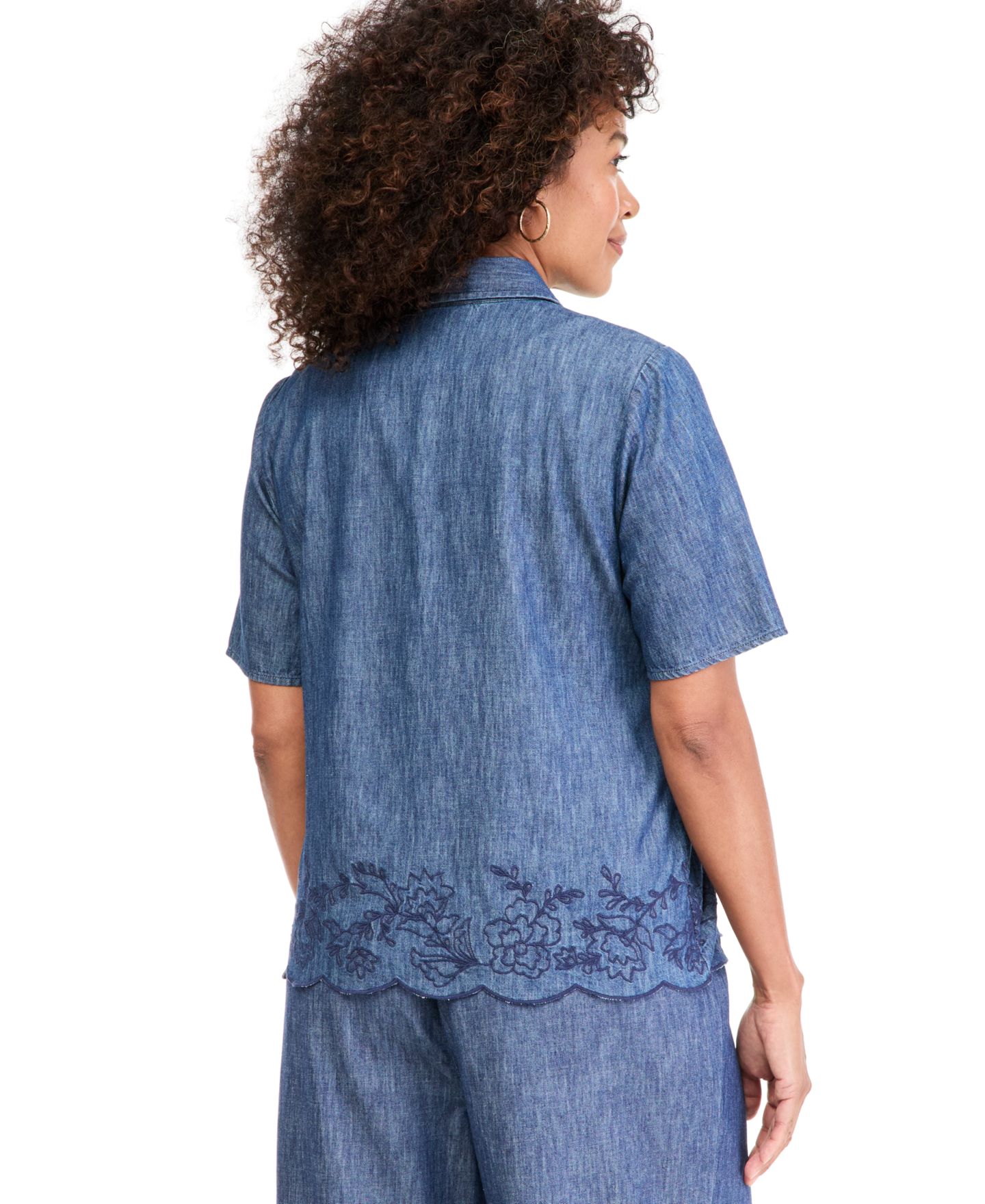 Женская рубашка Style & Co Peplum Elbow-Sleeve Chambray Embroidered Scalloped-Hem, цвет: Варёный — фото 4