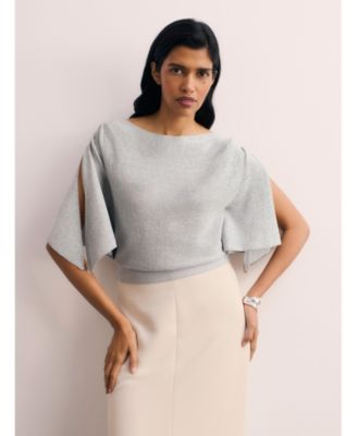 Women's Liri Boat Neck Short-Sleeve Metallic Sweater