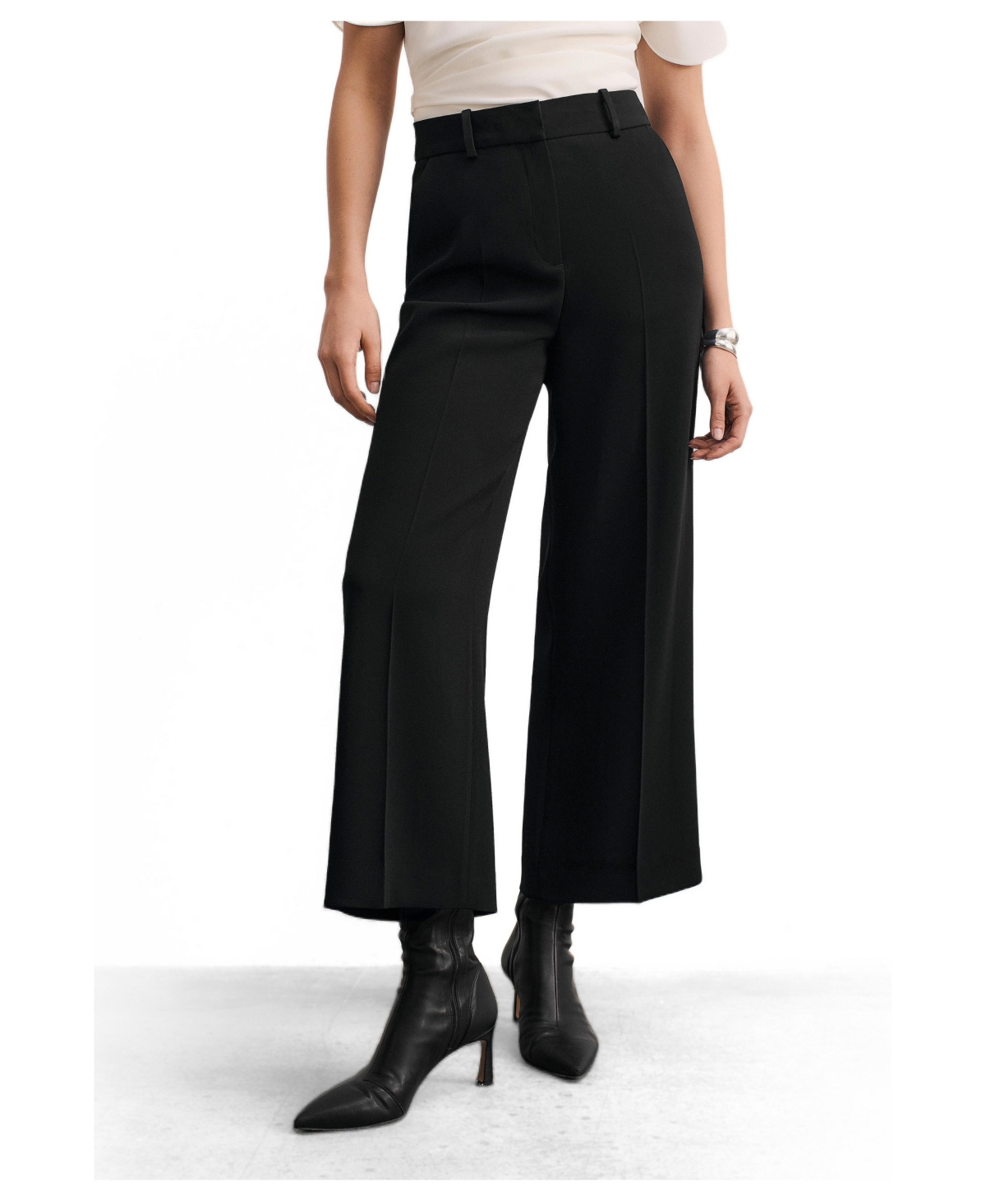 The Fold Women's Adelaide Wide-Leg Cropped Mid-Rise Trousers - Black