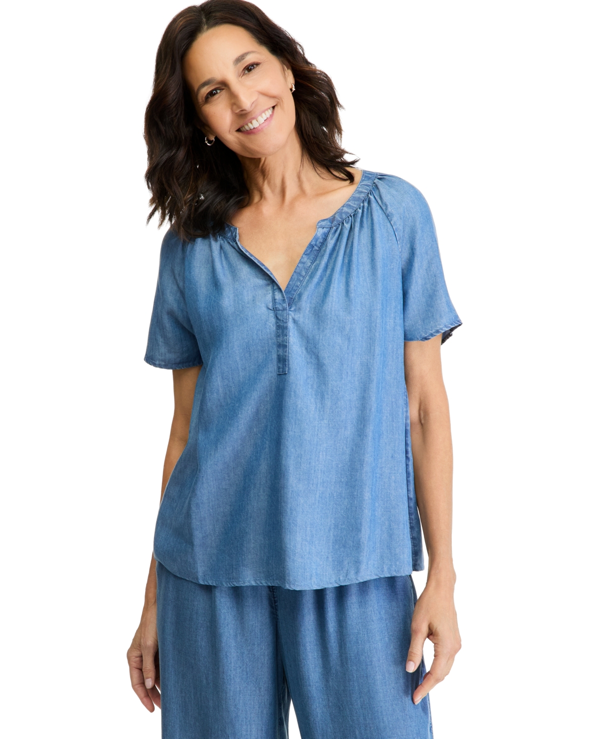 Style & Co Women's Chambray Flutter-Sleeve Blouse, Macy's Exclusive