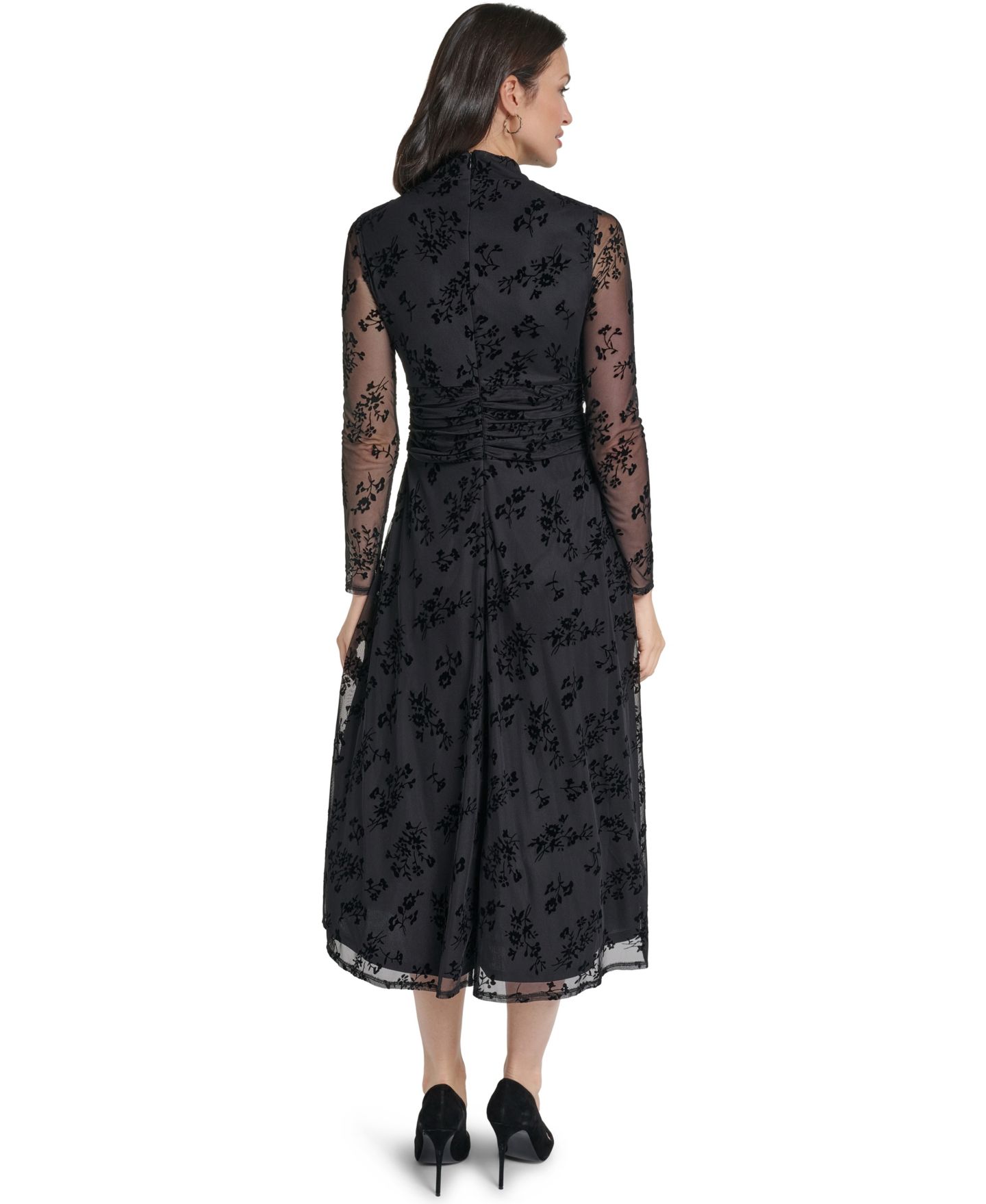 Женское платье Jessica Howard Petite Floral Burnout A-Line Midi, цвет: Чёрный — фото 4