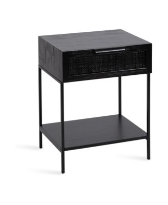 Ori Wood and Cane Side Table Versatile Rattan End Table with Storage Drawer, Two Tiers for Display and Storage, Entryway Decor