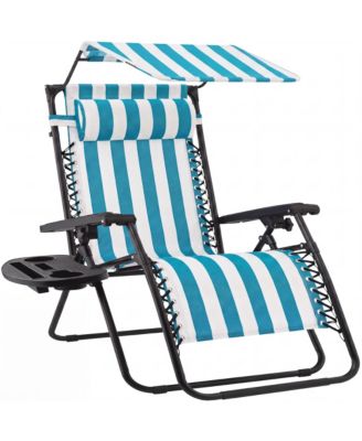 Extra Wide Folding Zero Gravity Patio Lounge Chair with Canopy Shade