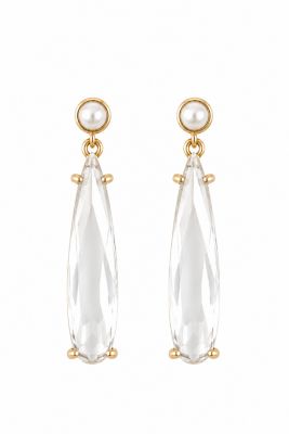 Imitation Pearl and Crystal / Gold-Tone Perla Drop Earrings