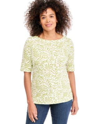 Women's Printed Elbow Sleeve Boatneck Top