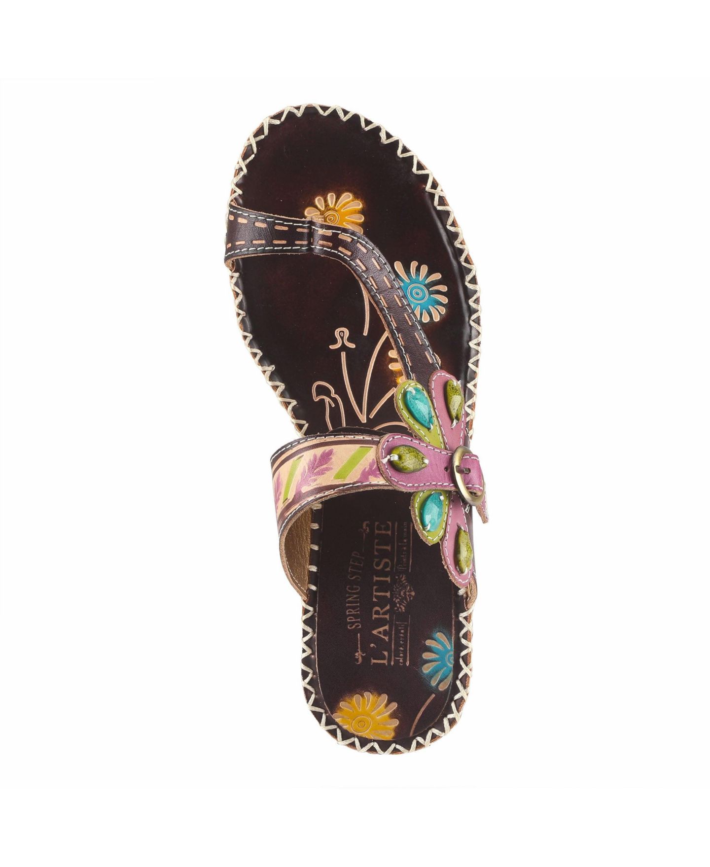 Женские сандалии L'Artiste Spring Step Santorini Wedge Toe Ring Sandal with Vamp, цвет: Коричневый нубуковый — фото 4