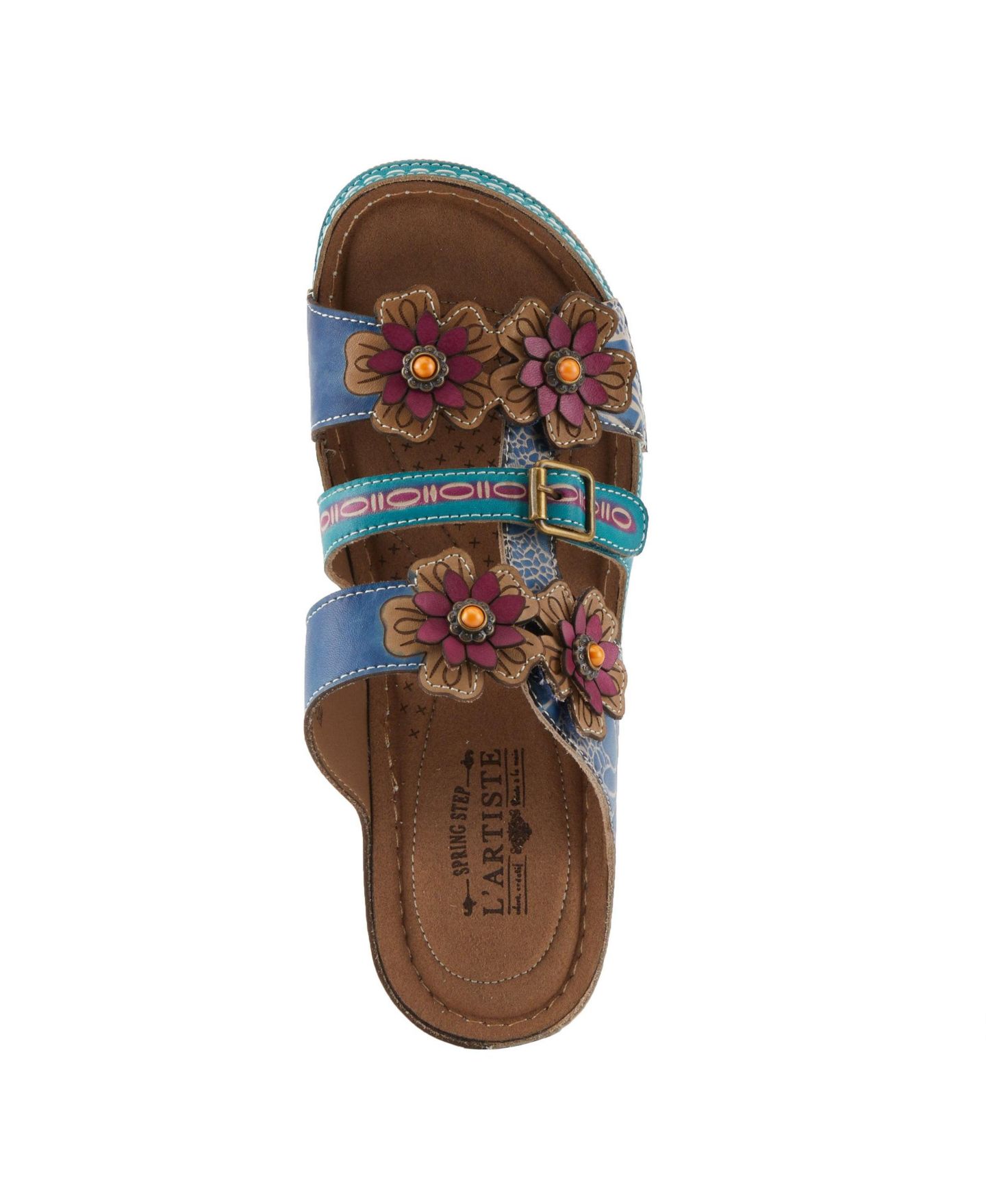 Женские сандалии L'Artiste Brash Hand-Painted Floral Leather Wedge, цвет: Синий разноцветный — фото 4