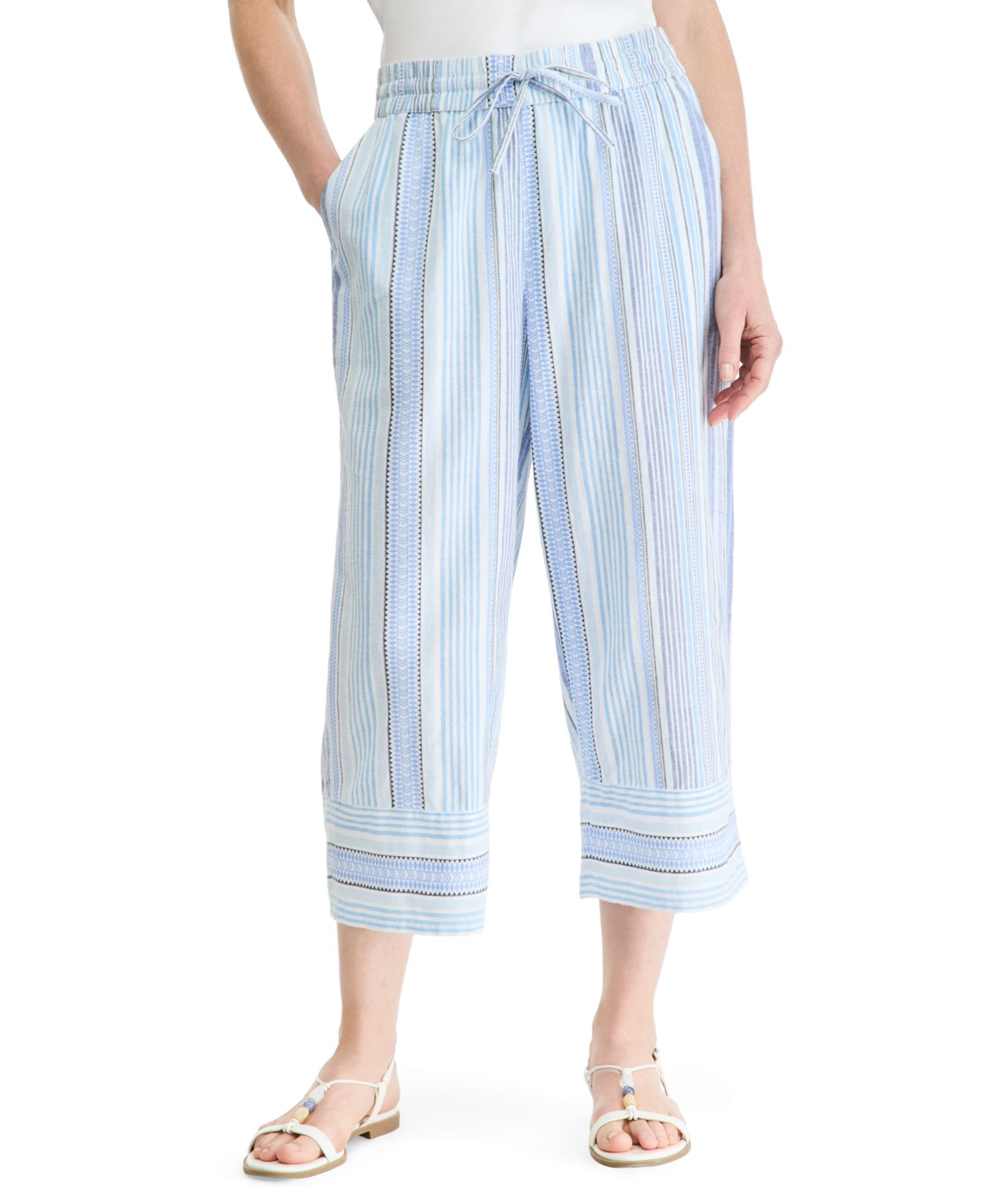 Женские брюки Style & Co Striped Pull-On Wide-Leg Capris, цвет: Синий полосатый — фото 3