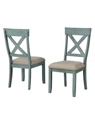 Prato Two-Tone Wood Cross Back Upholstered Dining Chairs, Set of 2