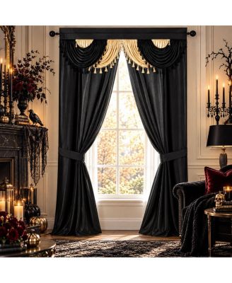 Black And Gold Complete Attached Rod Pocket Window Curtain Set