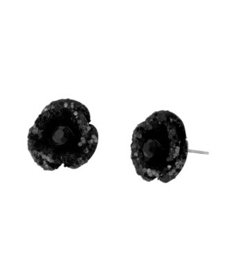 Imitation Pearl Silver-Tone Glitter-Floral Stud Earrings