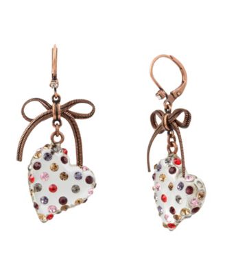 Glass Crystal Bronze-Tone Heart Drop Earrings