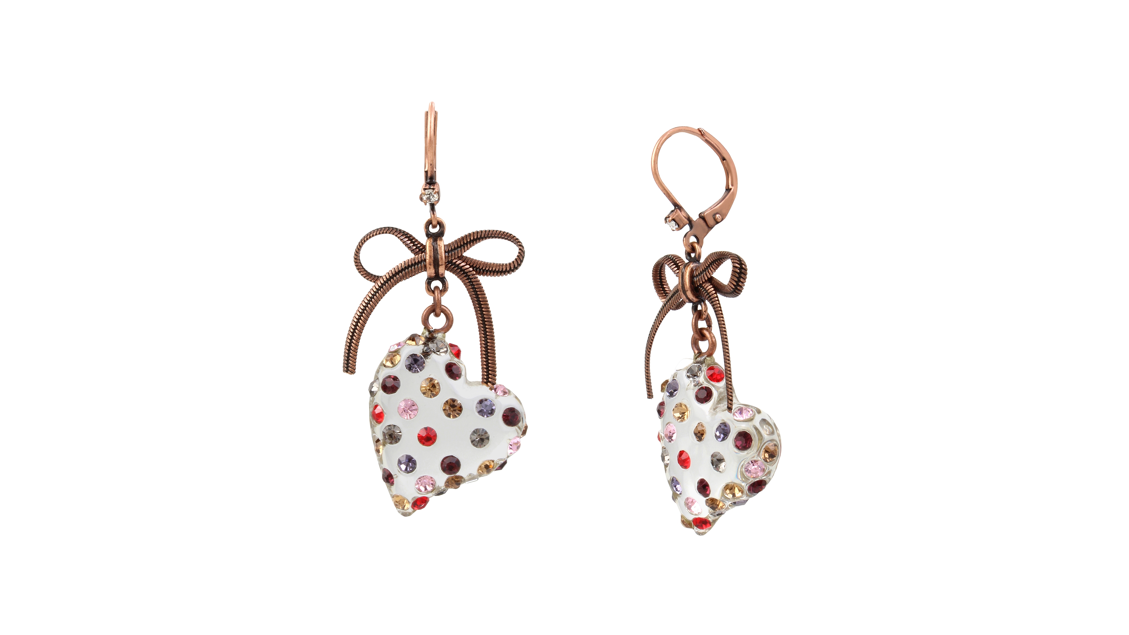 Betsey Johnson Glass Crystal Bronze-Tone Heart Drop Earrings