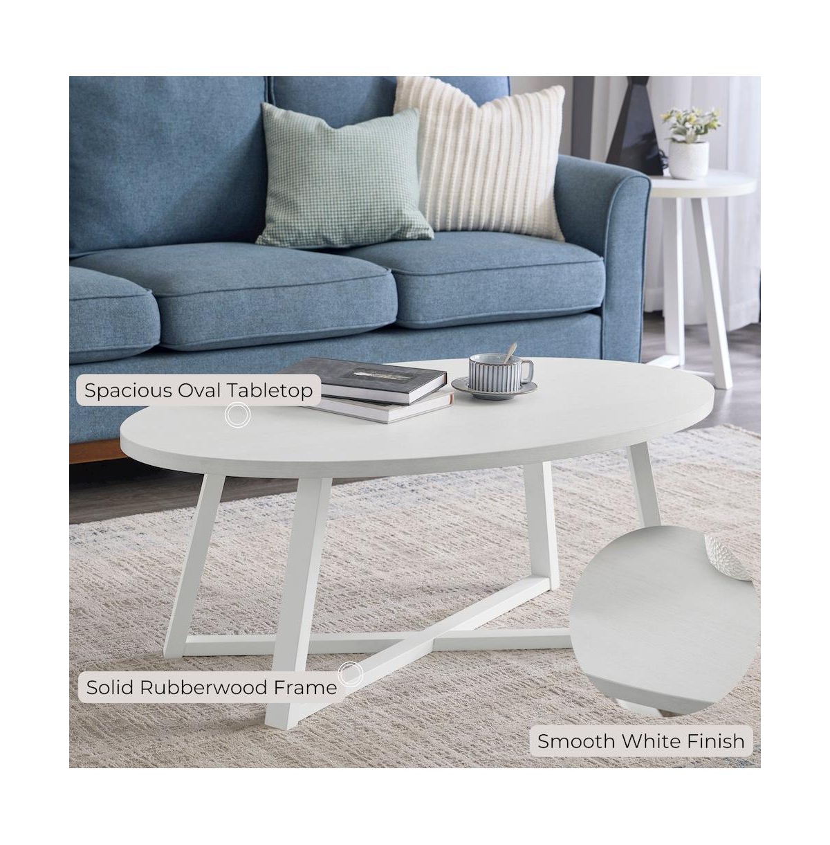 Roundhill Furniture Modern Harmony 3-Piece Wood Oval Coffee Table Set - White