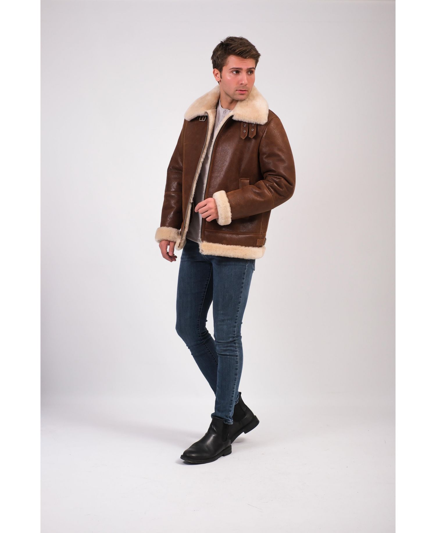 Men's Leather Shearling Aviator Jacket
