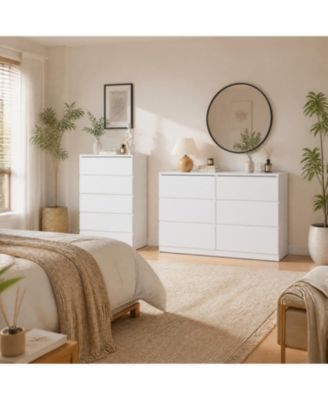 Modern 5-Drawer 40.6" Tall Dresser + 47" Wide 6-Drawer Chest Set Storage with Deep Drawers, Versatile Chest of Drawers for Living Room
