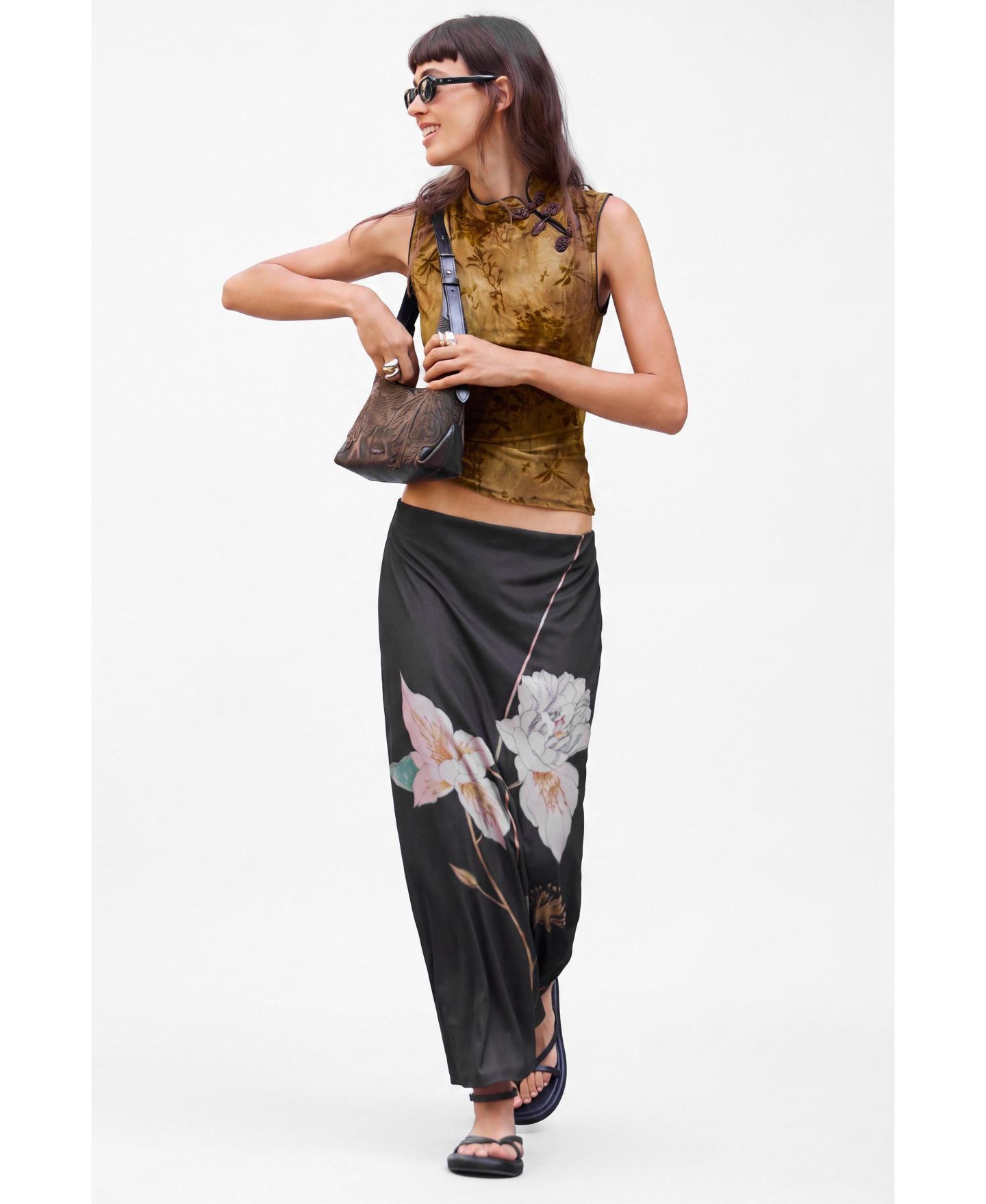 Женский топ Desigual Floral-Print Sleeveless Crop, цвет: Коричневый — фото 2