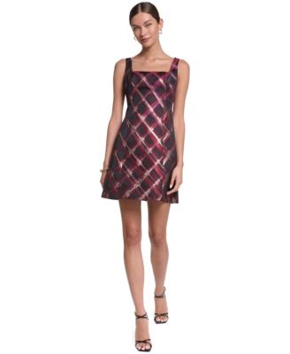 Women's Square-Neck Plaid Mini Dress