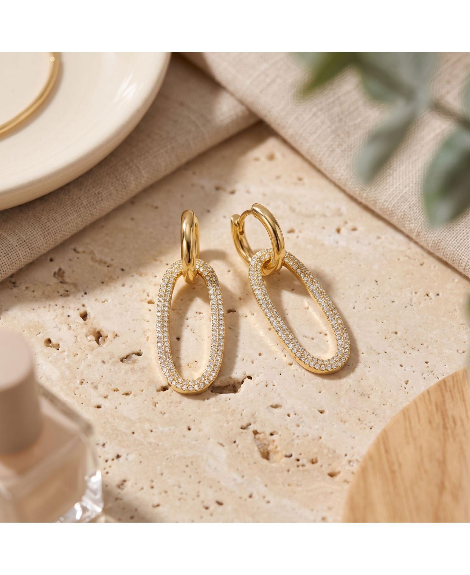 Elegant Cubic Zirconia Encrusted Oval Hoop Drop Earrings