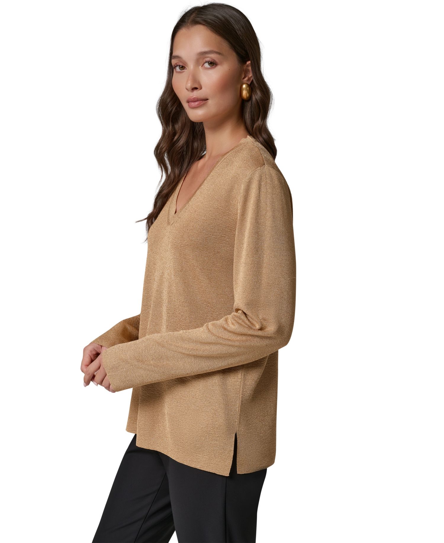 Women's Long-Sleeve Metallic V-Neck Sweater