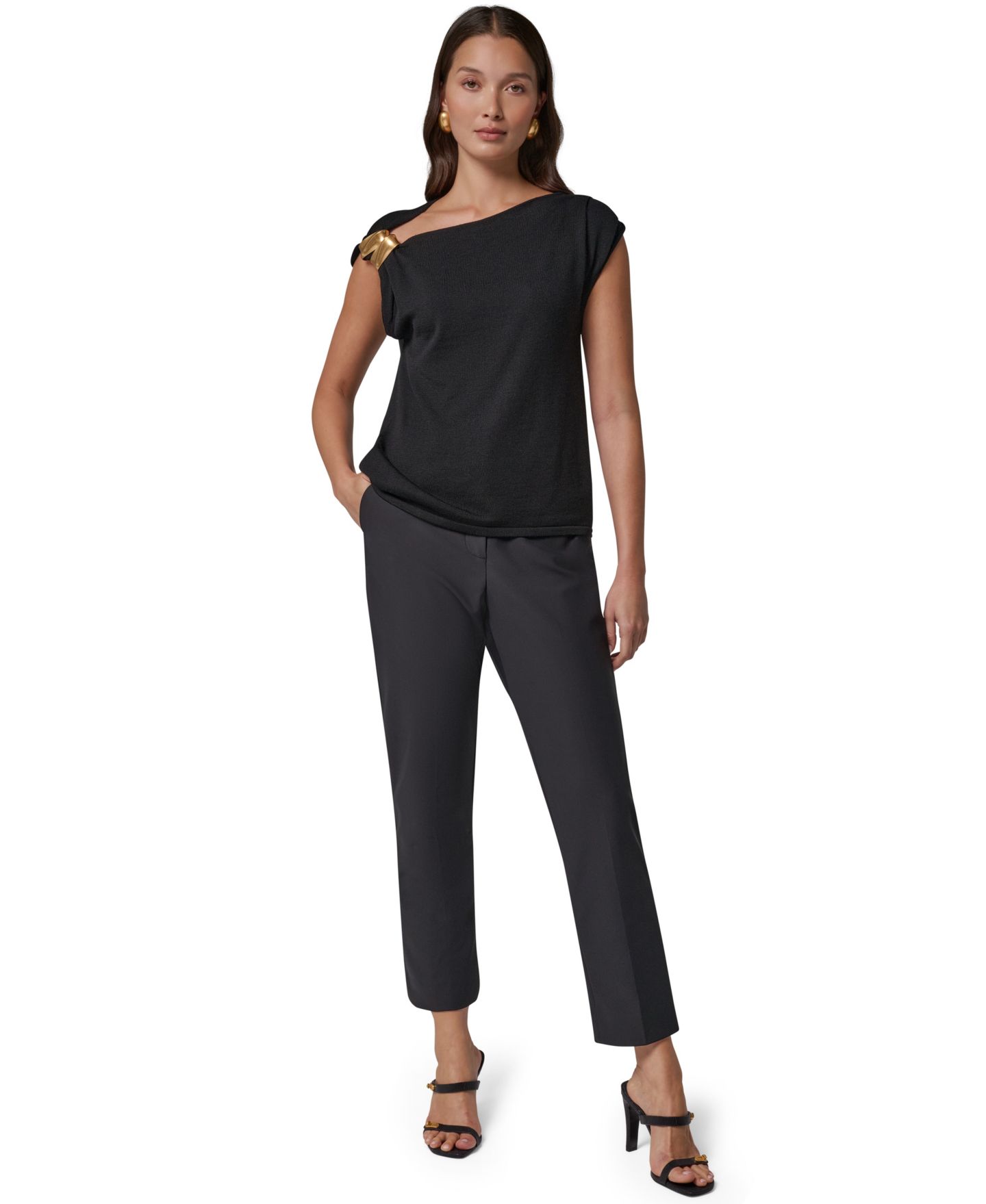 Женская блузка Donna Karan New York One-Shoulder Sleeveless Shoulder-Hardware, цвет: Чёрный — фото 2