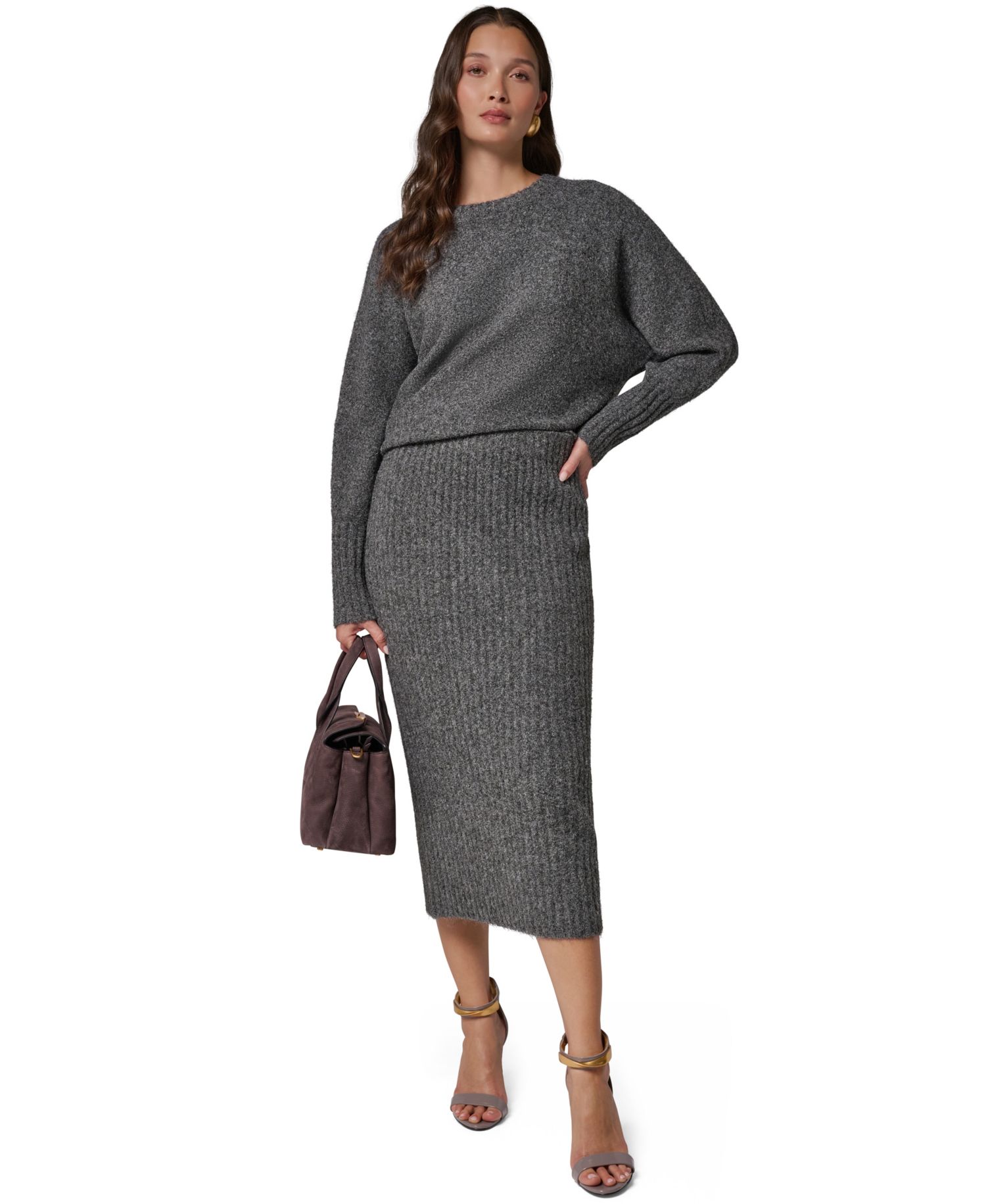 Women's Straight Sweater Pull-On High-Waisted Midi Skirt