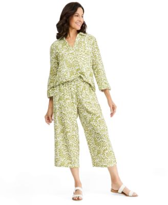 Women's Printed Cotton Gauze Wide-Leg Capri