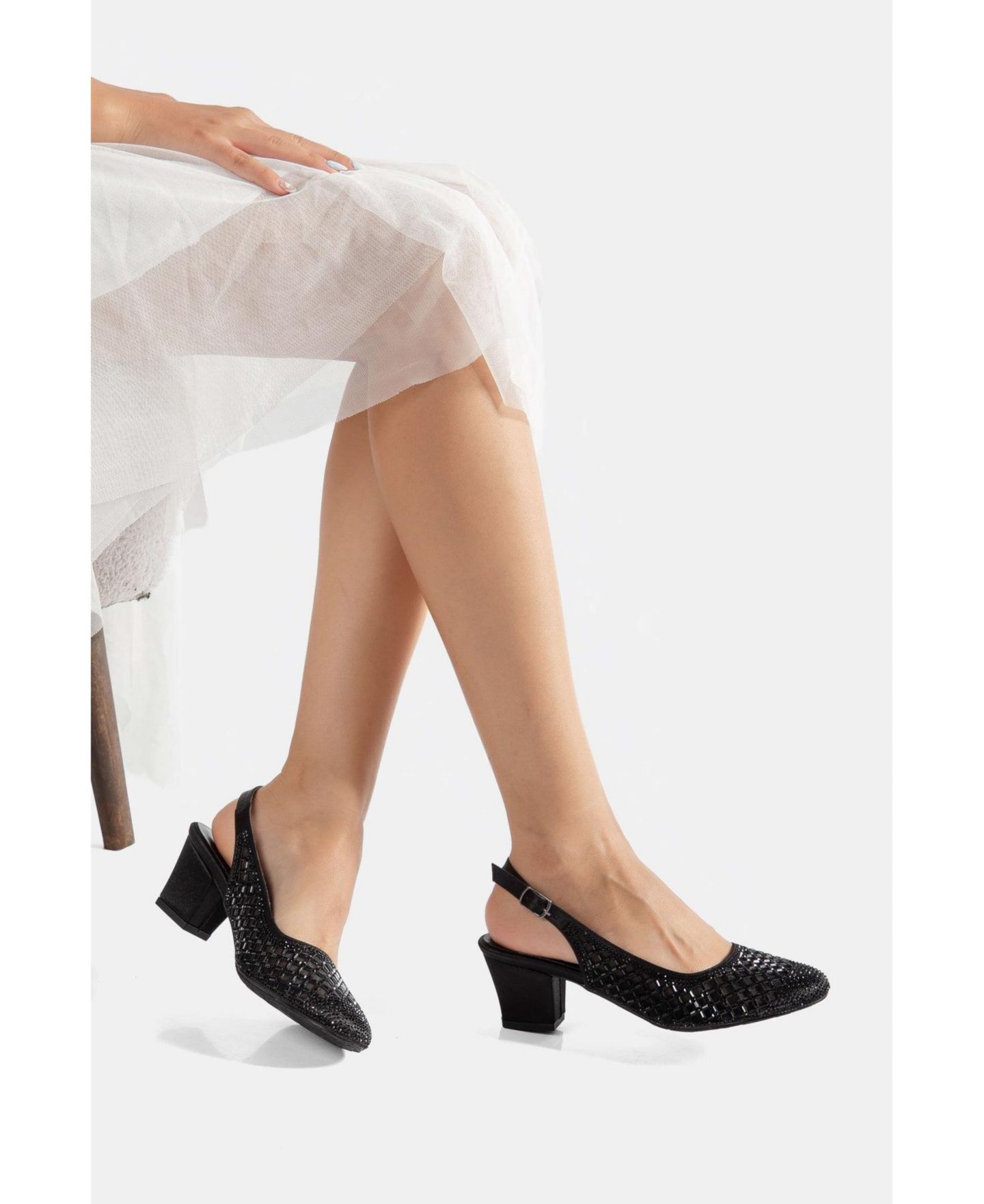 Женские туфли Forever & Always Shoes Gabrielle Slingback Block Heel, цвет: Чёрный — фото 3