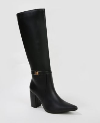 Arkady Knee High Dress Boots with Gold Buckle Accent