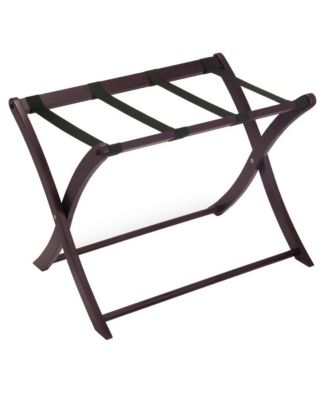 Dark Espresso Solid Wood Folding Luggage Rack for Suitcases with Sturdy Straps
