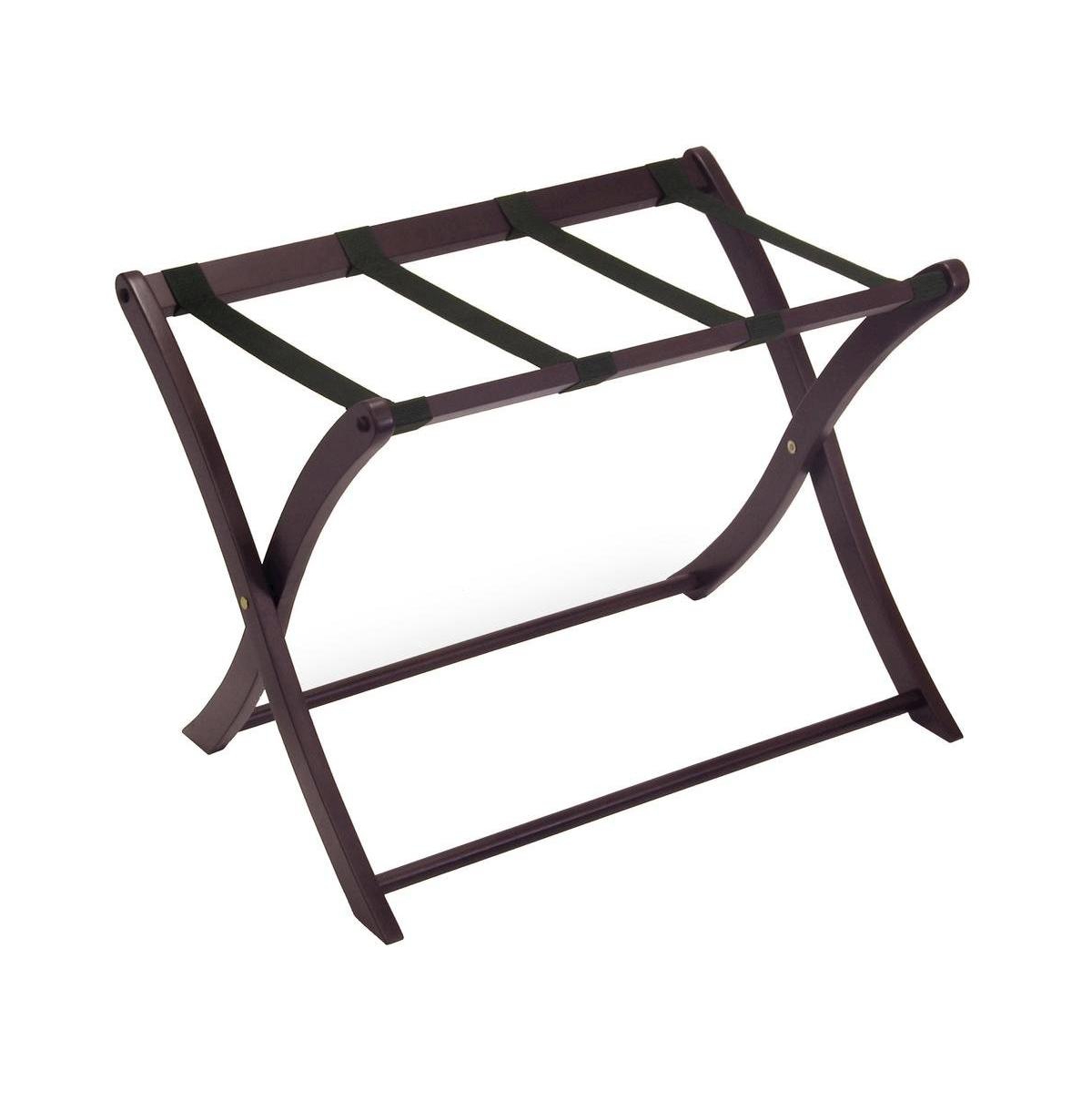 FurniFact Dark Espresso Solid Wood Folding Luggage Rack for Suitcases with Sturdy Straps
