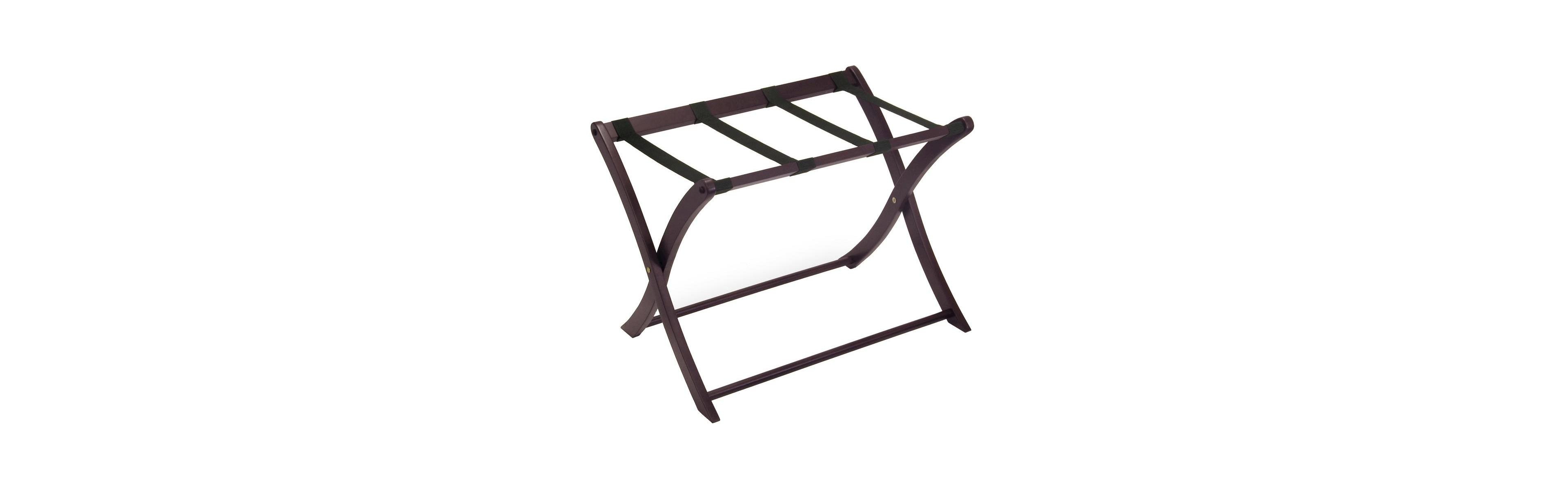 FurniFact Dark Espresso Solid Wood Folding Luggage Rack for Suitcases with Sturdy Straps