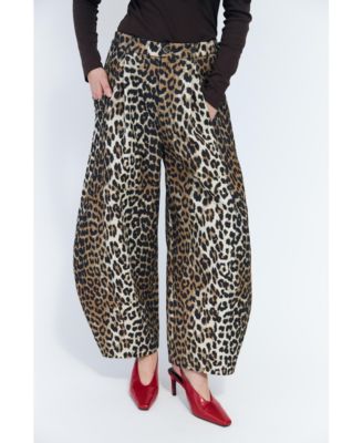 Women's Leopard-Print High-Rise Barrel Fit Trousers