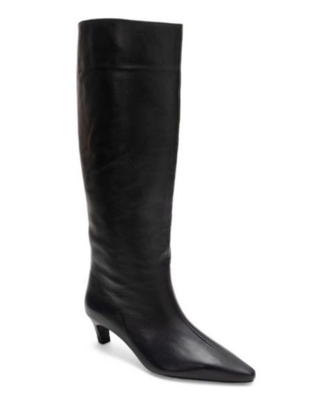 Женские ботинки Forever & Always Shoes Corvel Pointed-Toe Kitten-Heel Knee-High Leather, цвет: Чёрный
