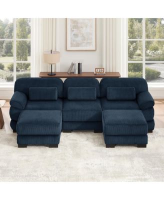U-Shaped Modular Sectional Sofa, 3-Seater Sofa with 2 Ottomans, Breathable Corduroy Seat Cushions , for Living Room Bedroom Apartment