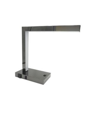Modern LED Desk Lamp with USB Charging Port and AC Power Outlet, Polished Chrome Finish
