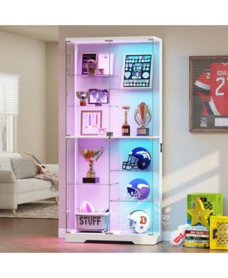 10-Tier Glass Display Cabinet with RGB Light and Motion Sensor